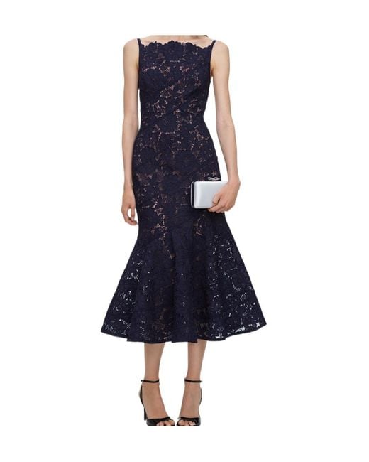 Self-Portrait Blue Spiral Lace Midi Dress