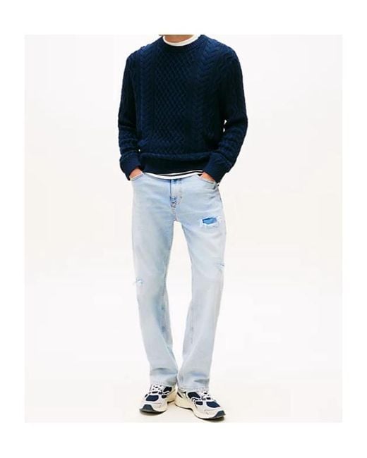 Tommy Hilfiger Blue Tommy Badge Cable Knit Slim Jumper for men