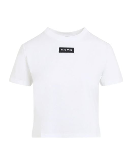 Miu Miu White Logo-Patch T-Shirt