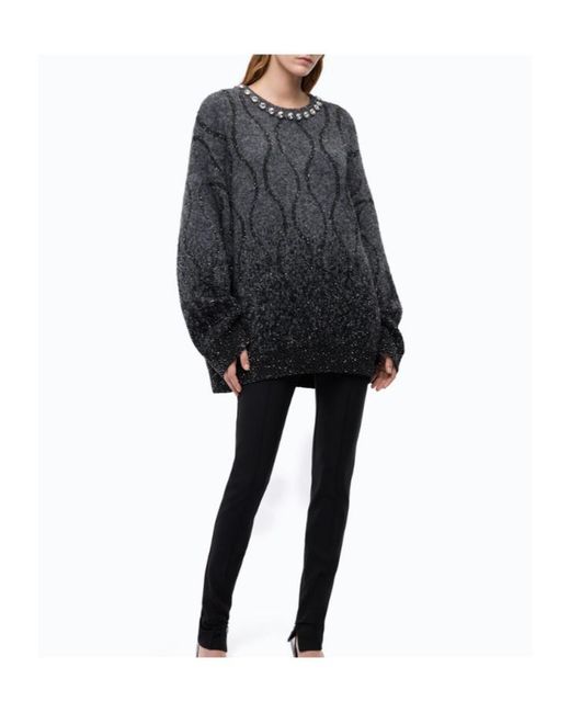 Pinko Black Crystal-Embellished Sequin-Pattern Sweater
