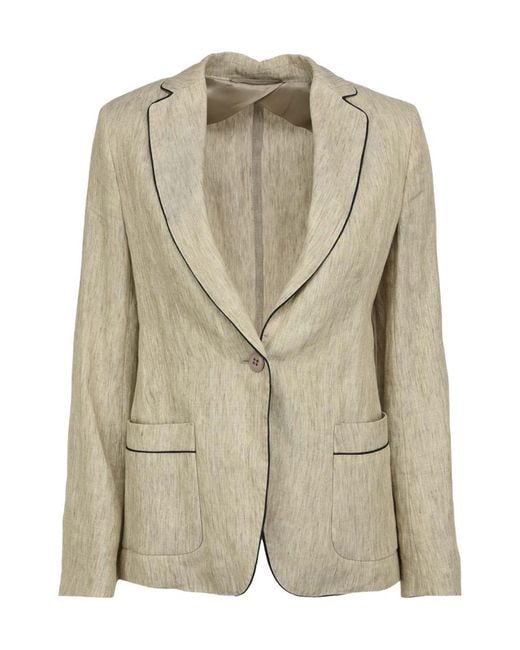 Max Mara Natural Long Sleeved Lapel Suit Jacket