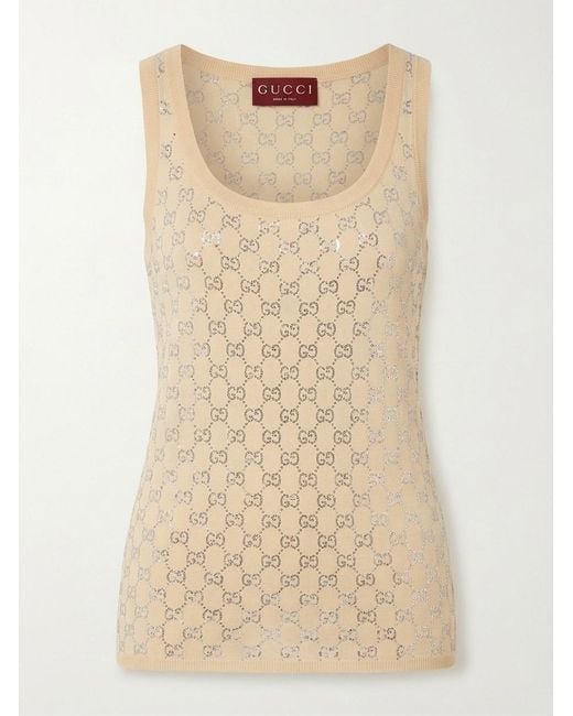 Gucci Natural Monogrammed Embellished Tank Top