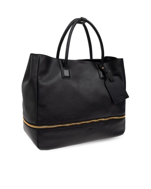 Moschino Black Logo Embossed Zipped Shopper Bag for men