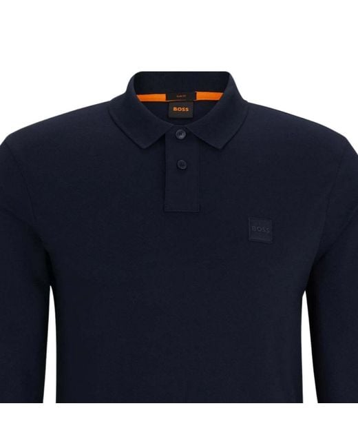 Boss Blue Boss Logo Embroidered Polo Shirt for men