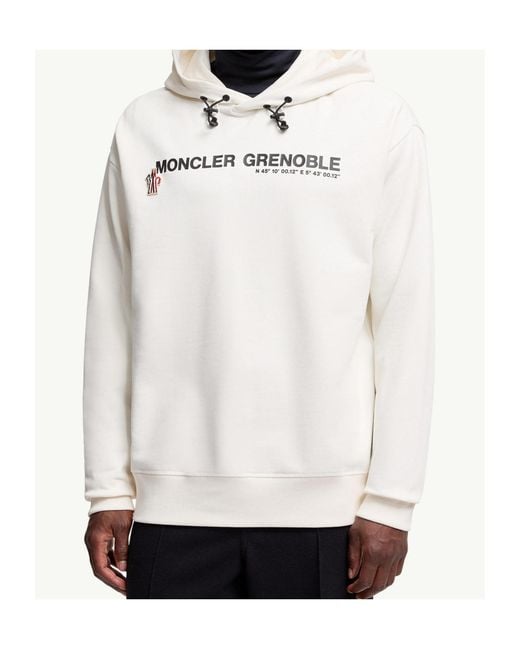Moncler White Grenoble Logo Embroidered Long-Sleeved Hoodie for men