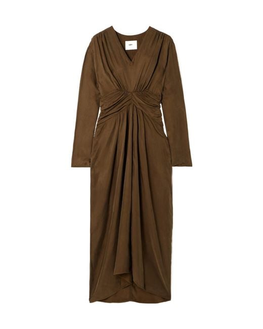 Isabel Marant Natural Zamiya Draped Satin-Twill Midi Dress