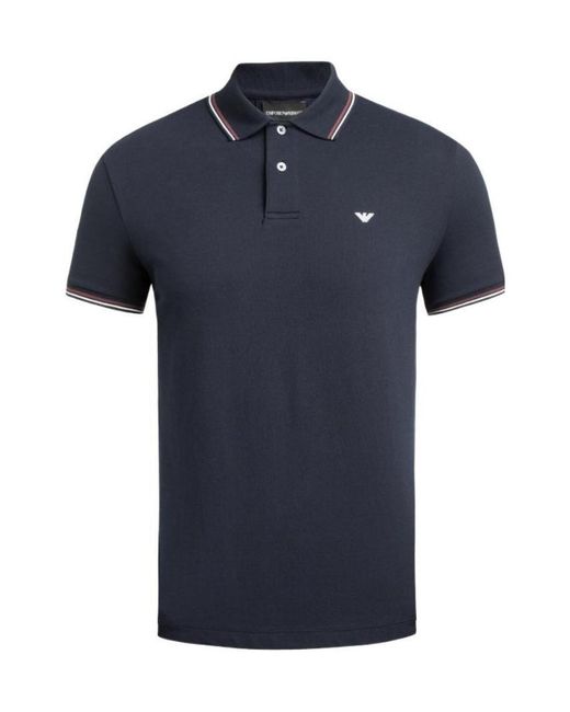 Emporio Armani Blue Logo Printed Short Sleeved Polo Shirt for men