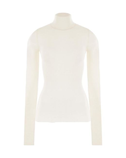 Bottega Veneta White Ribbed High Neck Sweater