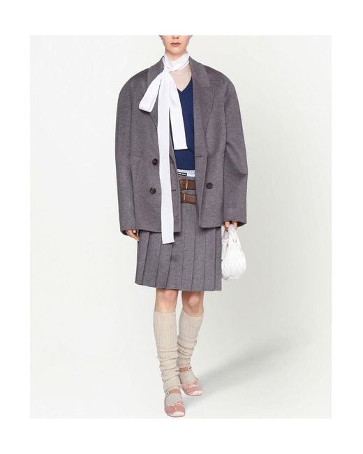 Miu Miu Gray Double-Breasted Velour Jacket