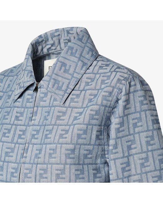 Fendi Blue Ff Chambray Zipped Cropped Jacket