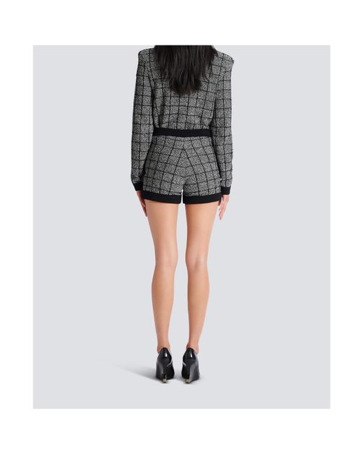 Balmain Gray Checked Tweed Shorts