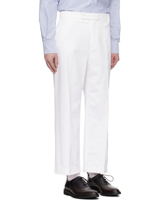 Thom Browne White Pressed Crease Tapered Leg Chinos for men