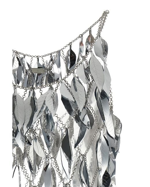 Rabanne White Rabanne Chainmail 3D Leaf Scoop-Neck Top