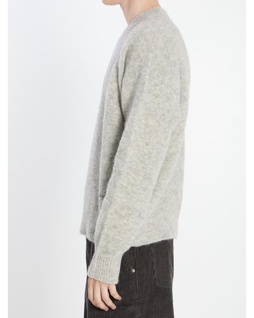 AMI Gray Logo Embroidered Crewneck Jumper for men