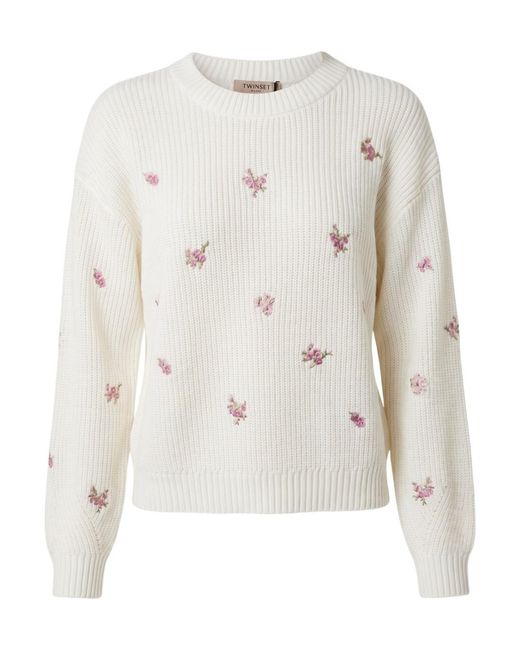 Twinset White Ribbed Knit Sweater