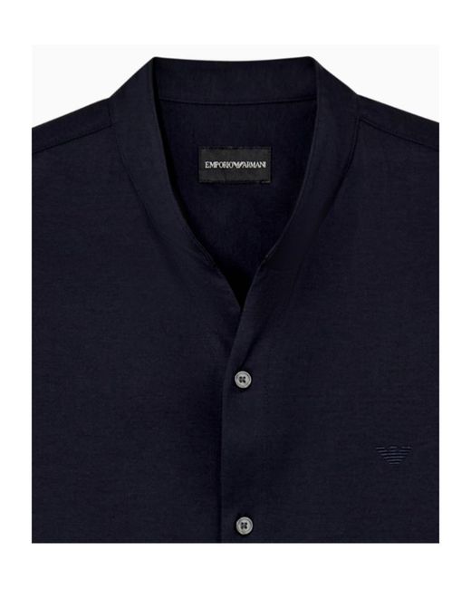Emporio Armani Blue Cotton Short-Sleeve Shirt for men