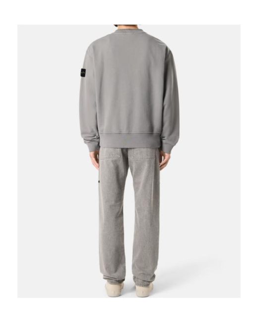 Stone Island Gray Oversized-Fit Crewneck Sweatshirt With Ribbed Trims for men