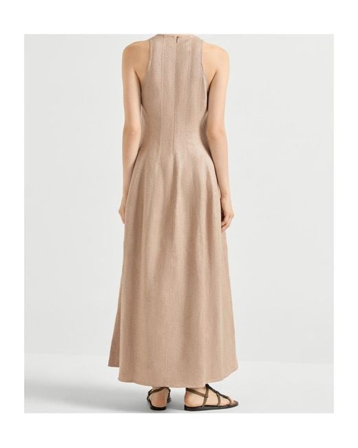 Brunello Cucinelli Natural Crewneck Sleeveless Dress