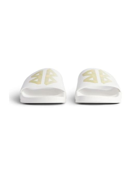 Balenciaga White Bb Logo Pool Slide Sandals for men