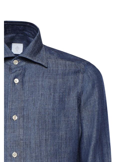 Eleventy Blue Lyocell And Linen Shirt for men