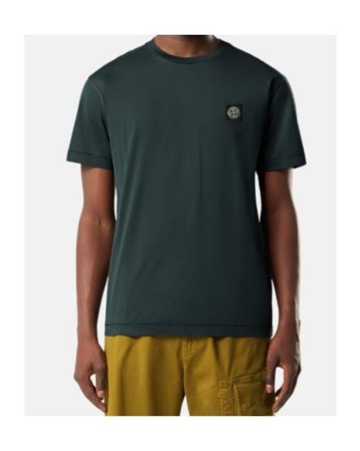 Stone Island Green Slim-Fit Cotton Crewneck T-Shirt With Ribbed Neckline & Compass Patch for men
