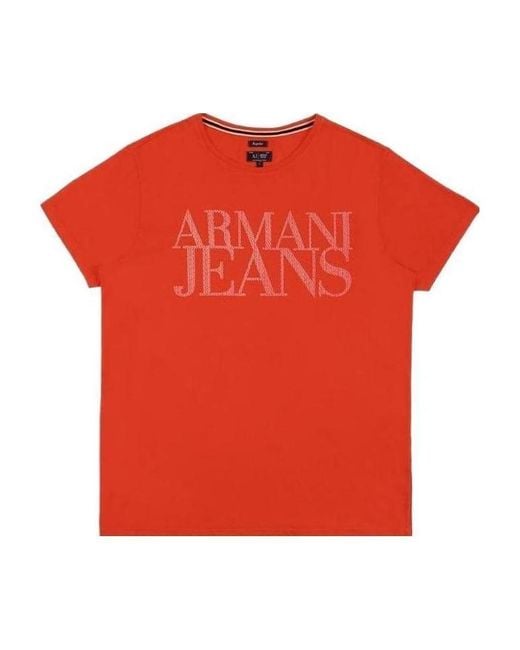 Armani Jeans Red Round-Necked Logo T-Shirt for men