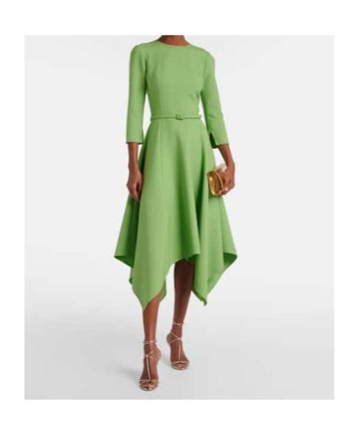 Oscar de la Renta Green Asymmetric Wool-Blend Midi Dress