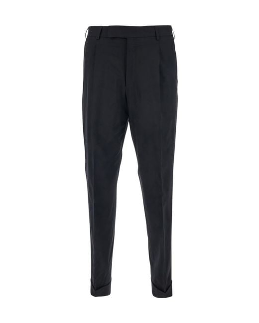 Pt Pantaloni Black Pt Torino Turn-Up Wool Stretch Pants for men