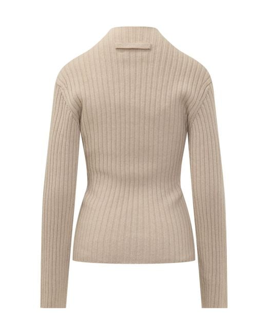 Victoria Beckham Natural Ribbed Fitted Knitted Jumper