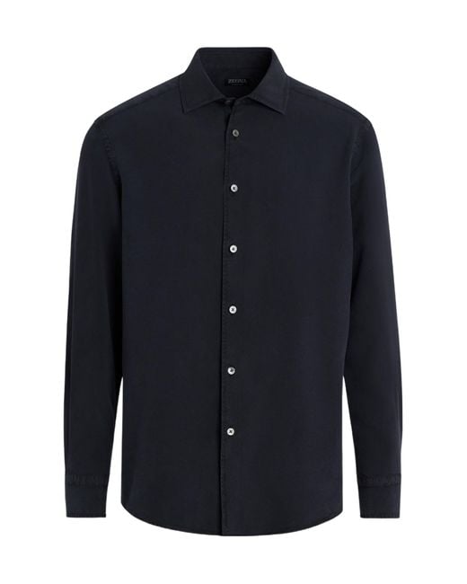 Zegna Blue Buttoned Long-Sleeved Shirt for men
