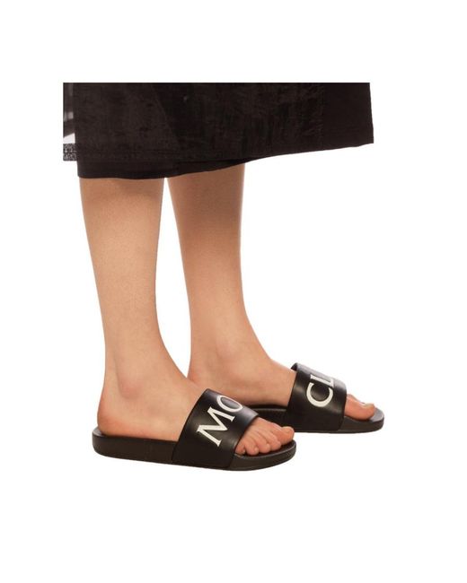 Moncler Black Logo Embossed Slides