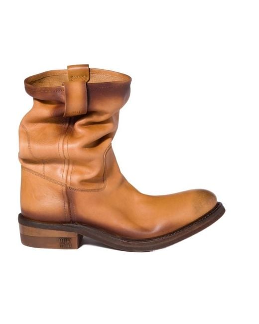 Miu Miu Brown Pull-On Mid-Calf Boots