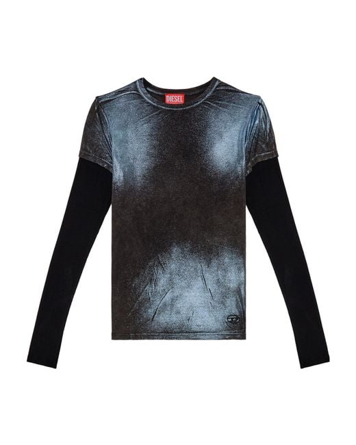DIESEL Blue T-Miwa Layered Faded Metallic Top