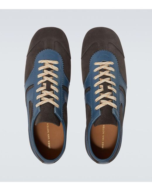 Dries Van Noten Blue Leather-Trimmed Suede Sneakers for men