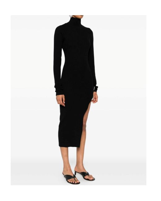 Blumarine Black Buckled Asymmetric Knitted Dress