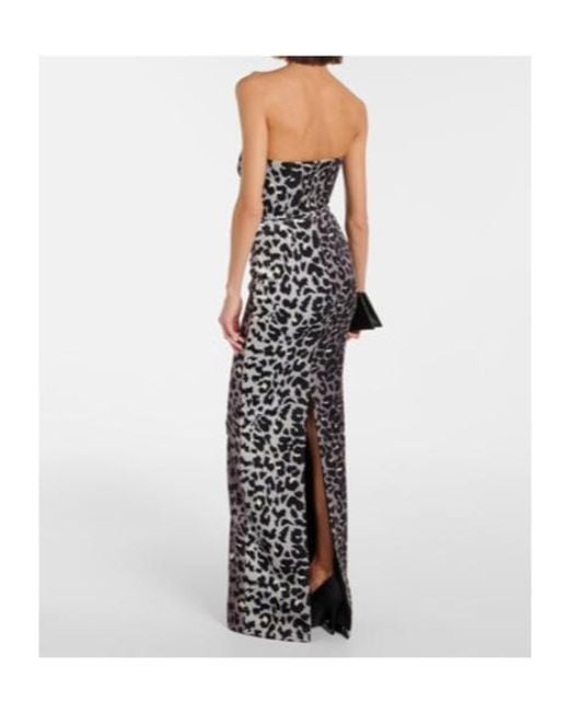 Alex Perry Blue Leopard-Print Strapless Velvet Gown