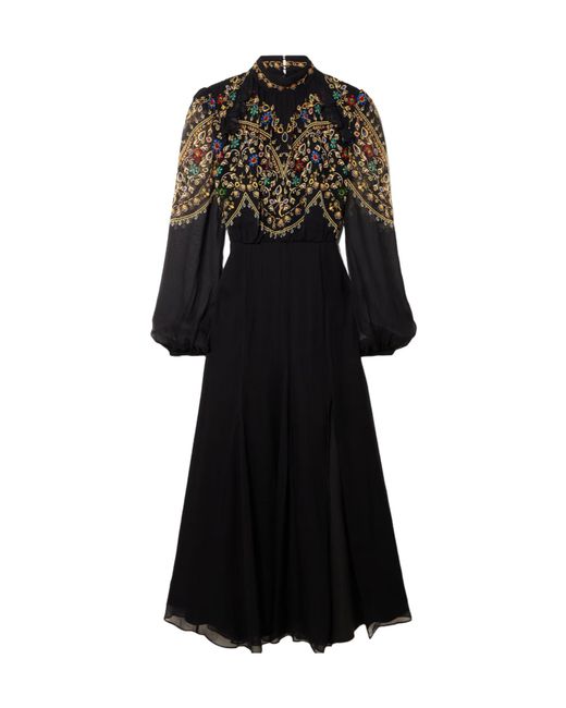 Saloni Black Jacqui-B Lace-Up Printed Midi Dress