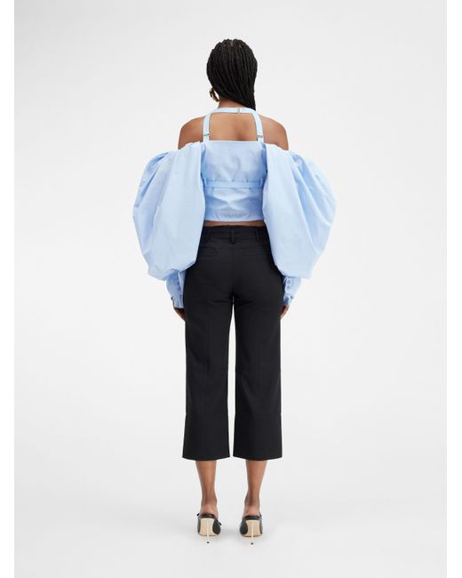 Jacquemus Blue Off-Shoulder Poplin Blouse