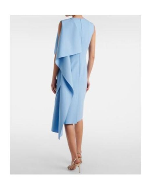 Oscar de la Renta Blue Ruffled Wool-Blend Midi Dress