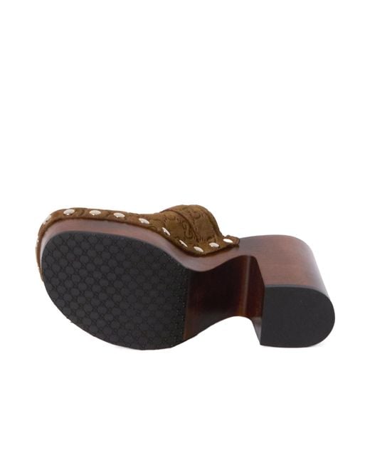 Gucci Brown Studded Platform Clogs