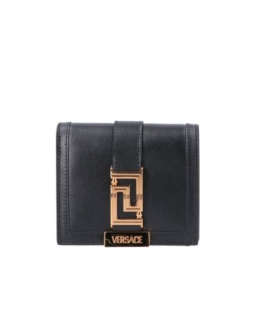 Versace Blue Logo Detailed Fold-Over Wallet