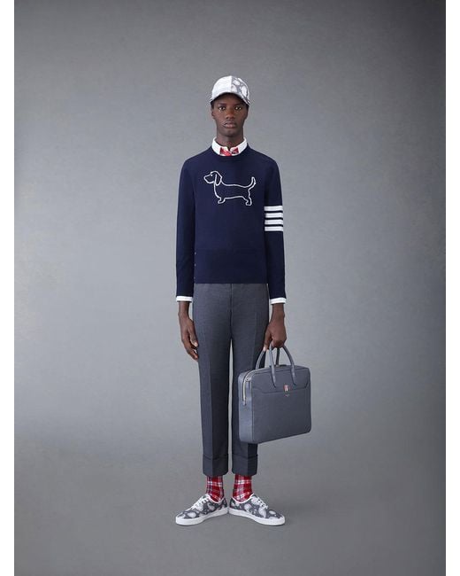 Thom Browne Blue 4-Bar Stripe Crewneck Jumper for men