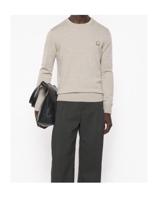 Maison Kitsuné White Maison Kitsun Bold Fox Head Patch Knitted Jumper for men