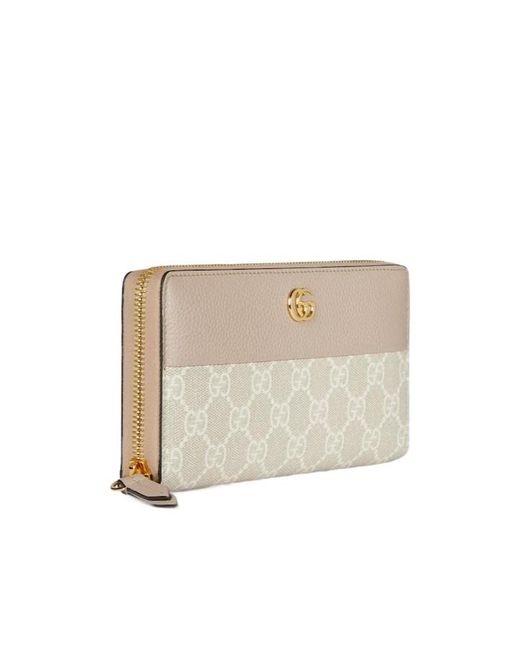 Gucci White Bi-Color Gg Marmont Zip Around Wallet