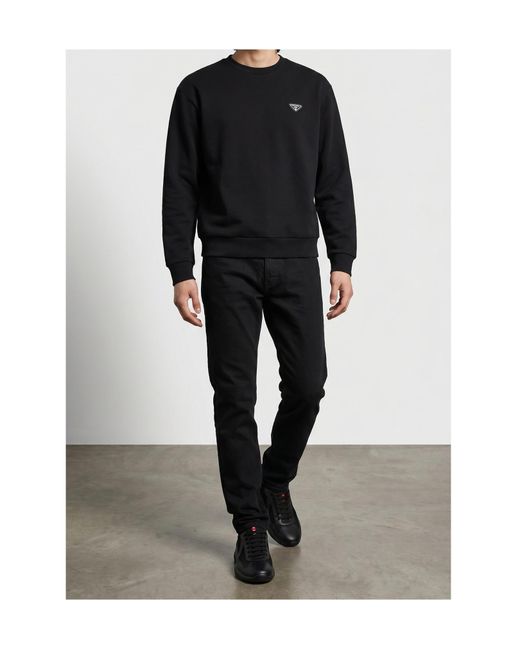 Prada Black Logo Plaque Crewneck Sweatshirt for men