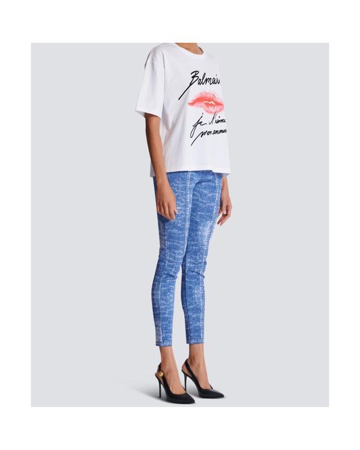 Balmain White Kiss Print T-Shirt