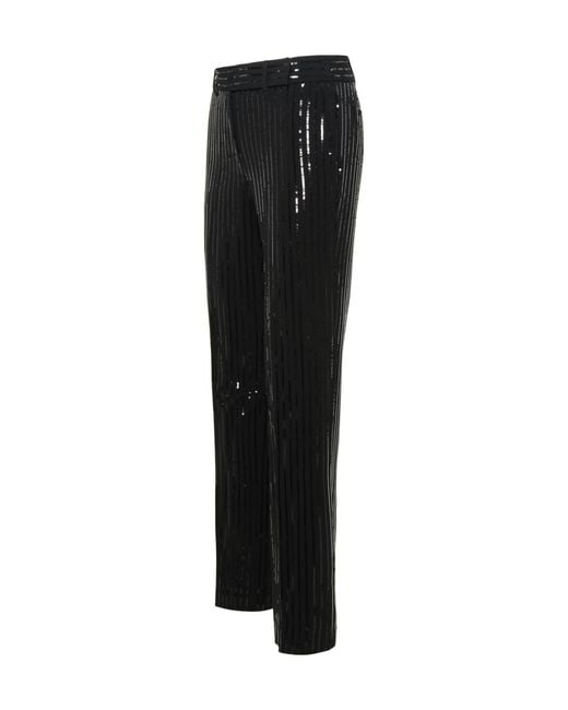 MICHAEL Michael Kors Black Pinstripe Sequined Straight-Leg Pants
