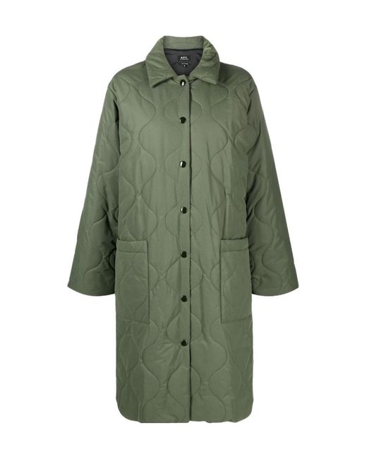 A.P.C. Green Sarah Quilted Buttoned Coat