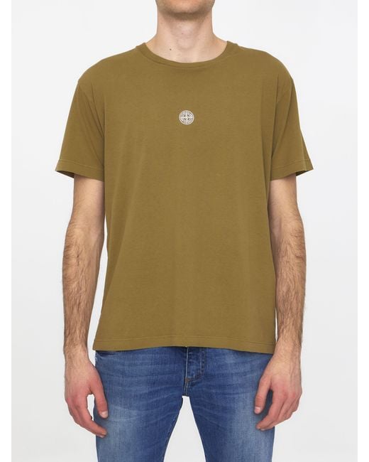 Stone Island Green Logo-Print Cotton T-Shirt for men