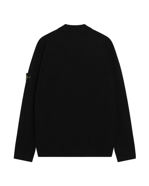 Stone Island Black Logo Patch Knitted Polo Shirt for men